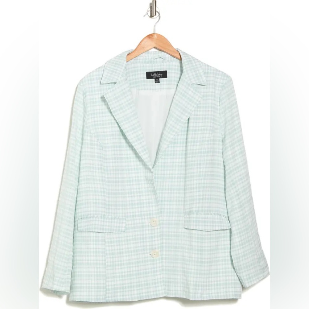 NWT Coffee Shop Gingham Two-Button Notch Lapel Blazer